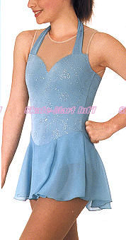 AQUA GLITTER HALTER SKATING DRESS IMAGE